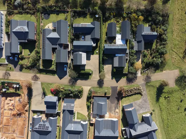 Charcoal steel roofs across the St Johns residential estate